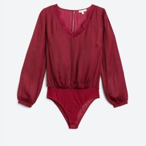 NWT NINE BRITTON Lilibeth Satin Lace Bodysuit Burgundy SZ Medium